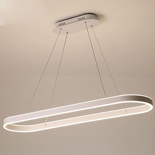 Bellastein LED Moderne Esstisch Pendelleuchte Dimmbar mit Fernbedienung Wohnzimmer Esszimmer Deko Hängeleuchte Oval Höhenverstellbare Hängeleuchte Memory Funktion Deckenlampe (Weiß, L120cm)