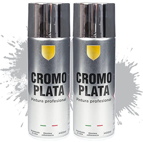 Etrexonline Pintura Spray Multicolor Profesional 400ml Adecuado Metal Madera y Plástico - Color Cromo Plata (Paquete de 2)