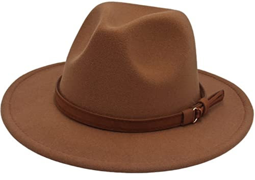 Faringoto Fedora Hut Damen Wollfilz Vintage Kirche Damen Hut Unisex breite Krempe, khaki, M