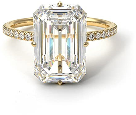 CaratYogi Hidden Halo Ring 18K Yellow Gold Plated White Cubic Zircon Stone Emerald Cut Engagement Ring Wedding Band Ring and for Your Loved Ones for Women and Girls 70.5
