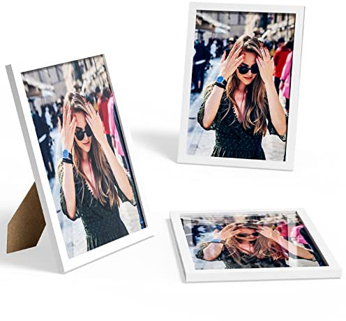 Uootach 3 Pack Bilderrahmen (A4 21cm x 29.7cm) Holzrahmen aus Naturholz mit bruchsicherem Plexiglas, abnehmbares Fotorahmen-Set, Für Fotos, Karikaturen, Portraits, Kunstwerke (Weiß)