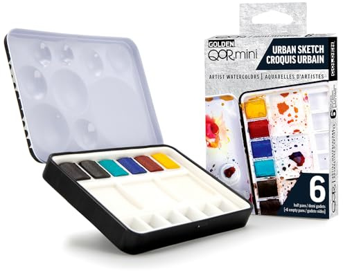 QoR Mini Watercolor 6-Color Half Pan Set, Urban Sketching Set