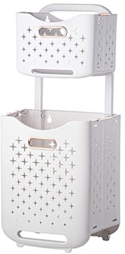 Zerodeko Laundry Basket with Wheels Movable Laundry Hamper 2 Tier Sorter Baskets Bathroom Clothes Storage Bin Organizer Container for Bedroom Bathroom Laundry Room