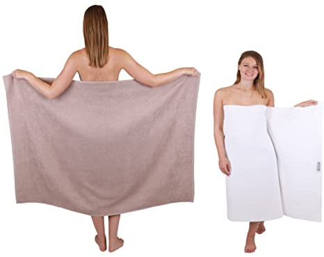 Betz 2 Stück Maxi Duschtücher XXL Badetuch Duschtuch Größe 100x150cm Berlin Farbe Cappuccino/weiß