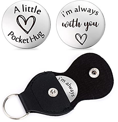 cobee Eine Kleine Umarmung, Tasche Umarmungs Token zur Förderung von Fernbeziehungen Edelstahl wendbar inspirierend Tasche Umarmungs Token Geschenk mit Leder Schlüsselanhänger (Stil C)