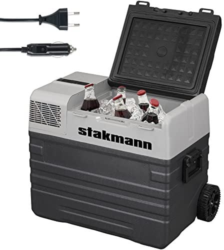 STAKMANN Tragbarer Kühlschrank mit Kompressor, 12 V, 220 V, Kühlbox mit Rollen, AC-DC 12/24 V, ideal für Auto, Wohnmobil, Boot, Reisen, Picknick, ergonomischer Griff und seitliche Griffe (52 Liter)