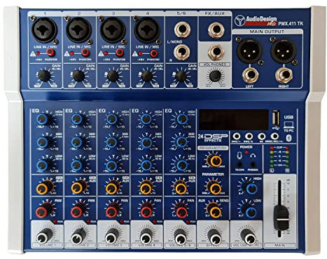 AUDIODESIGN PRO Mixer Audio Professionale, Console con 6 canali, Bluetooth, 24 Effetti DSP e Ingresso Ottico Toslink