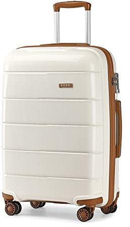 Kono Valise Cabine 55cm Bagage à Main Rigide e Ultra Léger Trolley à 4 roulettes avec Serrure TSA, Blanc Crème, S (55cm - 38L)
