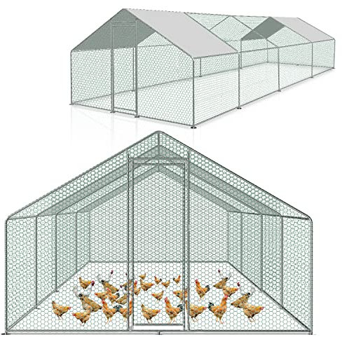 Izrielar XXL Hühnerstall Freilaufgehege mit Sicherheitsschloss und Wasserdichtes PE-Farbtuch, Viel Platz für Hühner, Kaninchen und weitere Kleintiere, Stabilem Stahlrahmen, 3x8x2m