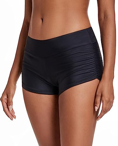 Ecute Damen Badeshorts Schwarz Bademode Bikinihose Schwimmshorts Badepants XL