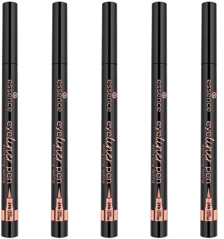 essence eyeliner pen extra long-lasting, Nr. 010, Schwarz, langanhaltend, definierend, farbintensiv, vegan, wasserfest, ohne Mikroplastikpartikel, ohne Parfüm, 5er Pack (5x1.1ml)
