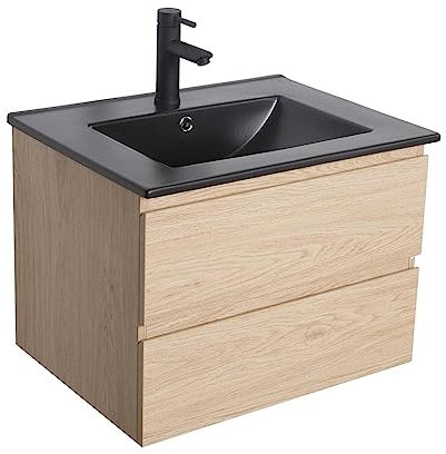MOB-IN Meuble Simple Vasque 60cm Sorrento Décor chêne + Vasque Noire