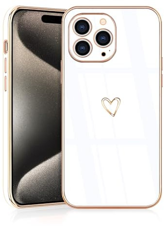 JRIANY for iPhone 15 Pro Case, Protective Flexible Silicone Case with Cute Design Love Heart Pattern Shockproof Bumper Cover Compatible with Apple iPhone 15 Pro - White