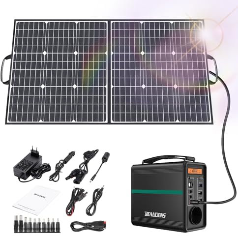 BEAUDENS Générateur Solaire Portable 166Wh avec Panneaux solaires Groupe Électrogène 220V avec Sorties AC/USB/Type-C/QC 3.0 (B166+100W)