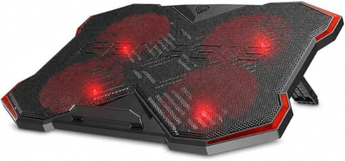 Laptop Kühler 17,3 Zoll, 4 Lüfter, 60 CFM, USB Hub, Cooling Pad, Schwarz | Laptop Cooling Pad mit 4x 130-mm-Lüftern, 8-stufiger Höhenverstellung, USB-Hub und roter Beleuchtung für Notebooks 17,3 Zoll