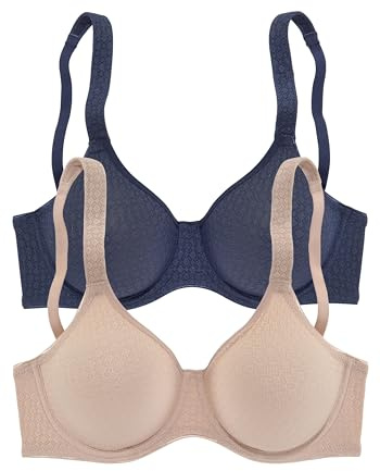 PETITE FLEUR Damen T-Shirt-BH nahtlos vorgeformte Cups, weiche Träger für hohen, 2er-Pack aus atmungsaktivem Material für den ganzen Tag