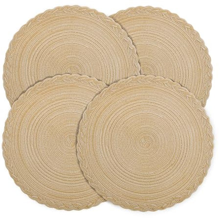 fanquare Runde Platzsets 4er Set Hitzebeständige Geflochtene Platzsets für Küchentisch 38cm Khaki Runde Waschbare Tischsets
