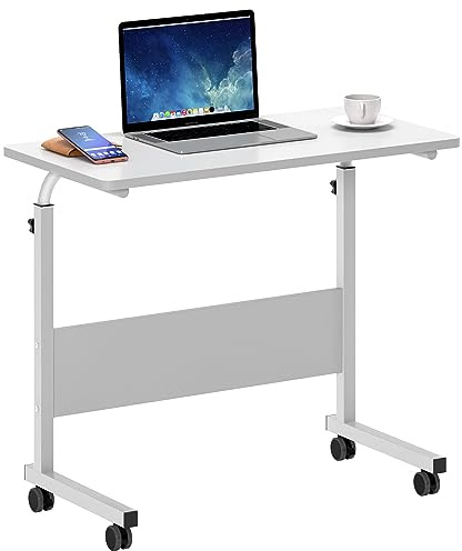 SDHYL Verstellbare Roulettetafel,Rollender Tisch für Bett oder Sofa,Bewegliche Beistelltisch,Kleines Bürotisch mit verriegelbaren Rädern für Laptop,80x40,Weiß