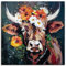 ARTLAND Wanddeko Leinwand Bilder Wandbild 50x50 cm Deko Modern Tiere Stier Kuh Blumen Kranz Farbe Porträt U5BI