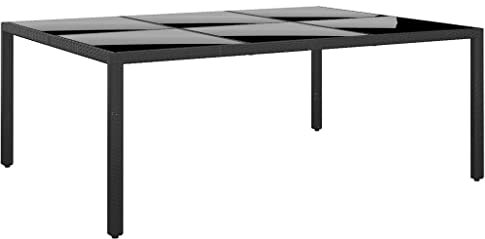 TJROO Gartentisch 200 x 150 x 75 cm Schwarz PolyRattan & Stahl & Glas Couchtisch Balkon Tisch Terrasse Outdoor Platzsparender Tisch Gartenmöbel Großer Gartentisch