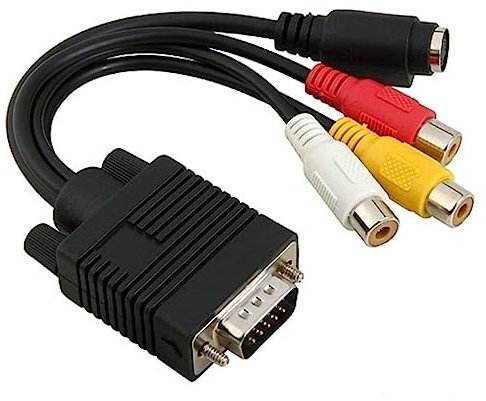 OSALADI Adaptateur Vga vers 3 RCA Et S-vidéo pour Pc Et Ordinateurs Portables, Câble PVC 20 Cm, Compatible avec Cartes Graphiques Spéciales, Conversion Vidéo pour Entrée TV
