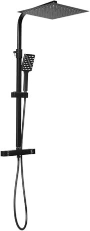 ROGONPDK Ensemble de douche, avec thermostat, colonne de douche, 30 x 30 cm, carrée, noire