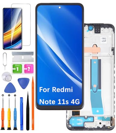 Pantalla de repuesto para Xiaomi Redmi Note 11s 4G LCD TFT , 2201117SG 2201117SI pantalla táctil digitalizador kit de piezas de reparación (negro con marco, sin para Redmi Note 11s 5G)