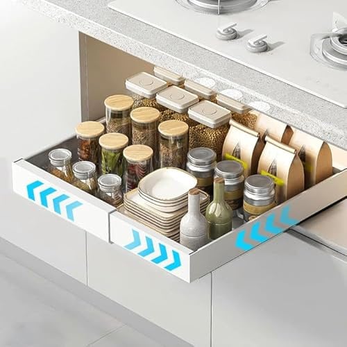 Teleskopschublade, Ausziehbare Schublade Küche. Organizer schublade, Ausziehbarer Schrank Organizer, Küchenschrank Organizer für Küche/Bad/Wohnzimmer, Schubladen Organizer Küche, Kein Bohren, Weiß