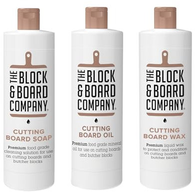 Specialist Chopping Board Complete Kit by the Block & Board Company | Food Grade Soap, Wax & Oil | Cleans, Nourishes, Seals & Protects Wood, Butcher Blocks, Countertops & Utensils | 3 Piece Set