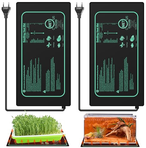 Leikurvo 2 Stück Heizmatte Pflanzen, Wärmematte für Sämling Germination und Haustier, 21W Heizmatte mit Thermostat, Reptil Dragon Temperatur Schnelle Erwärmung, Sicher und Langlebig 25 * 52,5cm