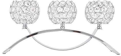 Crystal Candlesticks, 3 Arms Crystal Bowl Tealight Candelabra Votive Candle Stand 3 Arms Crystal Candle Holders for Home (Silver)