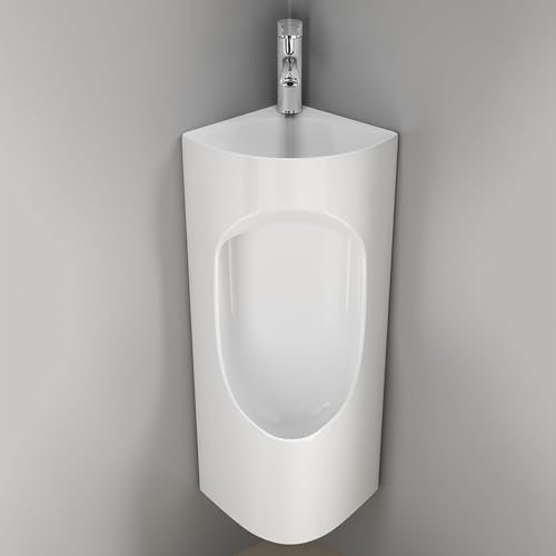 ZDMZR Eckurinale für Männerbadezimmer, Urinal mit Wasserhahn Und Waschbecken, Keramik Urinale, Garagen Urinal, Männer Urinal Auslaufsicher(Wit)