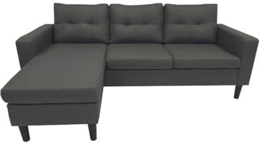 MUEBLIX.COM - Sofa 3 Plazas Chaiselongue Duruelo, Chaiselonge Intercambiable, Asientos y Respaldo Acolchados, Sofa con Estructura de Madera y Aglomerado, Sofas de Salón Modernos, Color Gris