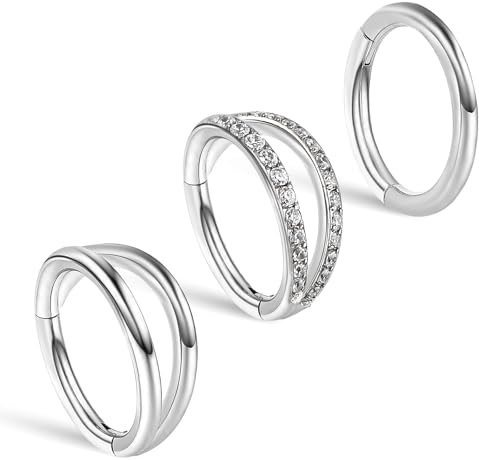 Yolev 3 Stück Piercing Septum Nasenring Edelstahl Silber 18G Doppelt Diamant Piercing Nase Nasenpiercing Ring 1,0 x 10 mm Conch Septum Piercing Set Juwelier Lippenpiercing Ring Chirurgenstahl