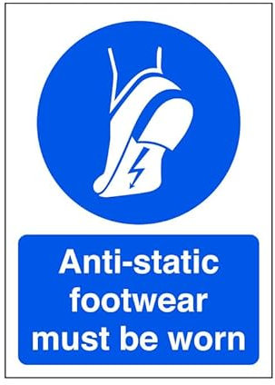 Anti-static footwear must be worn - safety sign, ppe clothing, ppe - 3mm Aluminum Dibond for indoor/outdoor usage (400mm x 300mm) 14m Viewing Distance.