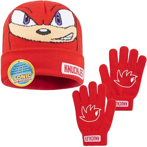 Get Trend SONIC THE HEDGEHOG Mütze Jungen Kinder Handschuhe Set, 4-12 Jahre, Warme Beanie, Winter Accessories, Geschenke für Jungs