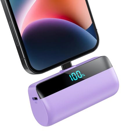 Mini Power Bank 5200mAh for iPhone,[2025 Upgraded] PD 20W Fast Charging Portable Charger,Small LCD Display Battery External Pack Compatible with 14/14 Plus Pro Max /13/13 Pro Max/12/11/XR/X/8/7/6 etc