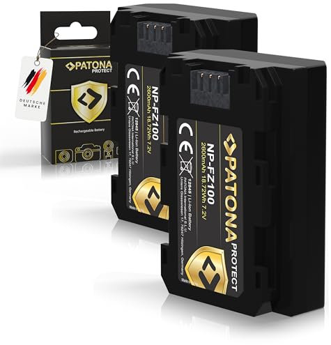 PATONA 2X Protect NP-FZ100 Batterie 2600mAh Compatible avec Sony Alpha 6600 6700 A6600 A6700 A1 A9 9 R S II A7 III IV A7R 7 C 7CR 7S 7R A7III R V R3 R4 FX3 FX30 A7C2 A7R3 NPFZ100 NP FZ100 FZ 100
