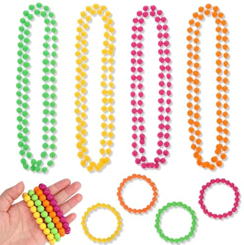 CATOR 8 Stück 80er jahre schmuck, Neon Bead Halskette Farbe BeadHalskette Neonfarbenen Perlen, 80er Party Kleid Zubehör Neon für Party Kostüm Mottoparty Armband Kostümzubehör