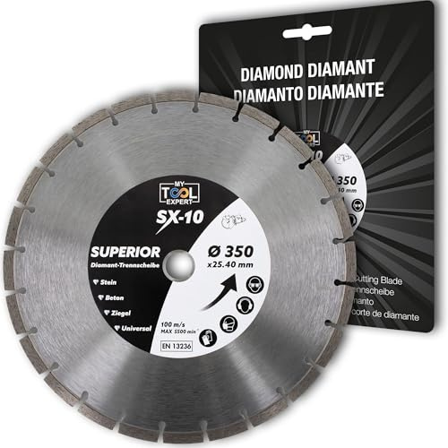 Diamantscheibe 350mm für Beton, Stein, Ziegel, Mauerwerk, Hochwertige Universal Trennscheibe für Trocken- & Nassschneider, Diamant-Trennscheiben für präzise Schnitte für Profi-Einsatz