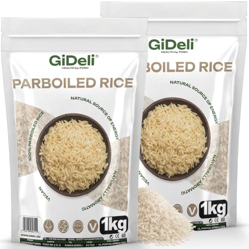 GiDeli Parboiled Reis, Langkornreis, Wiederverschließbarer Beutel, 2x1kg | Vegan, ohne Zusätze, locker und körnig, für Beilagen, Currys, Salate, Suppen, in Europa verpackt