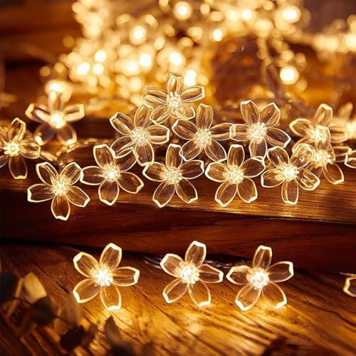 ENLACE Lichterkette Kirschblüten, 6M 40 LED Warmweiß Lichterkette Blumen Batteriebetrieben, 2 Modi Funkeln und Dauerlicht, Blumen Lichterketten für Garten, Hochzeit, Innen, Außen, Party Dekoration