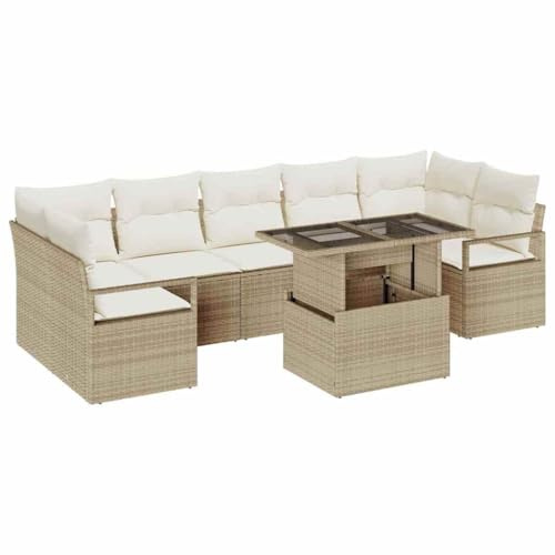 vidaXL Gartensofa-Set 8 STK. Beige Poly Rattan | Höhenverstellbare Füße für Stabilität, Lässt sich leicht umkonfigurieren, um in verschiedene Räume zu passen,