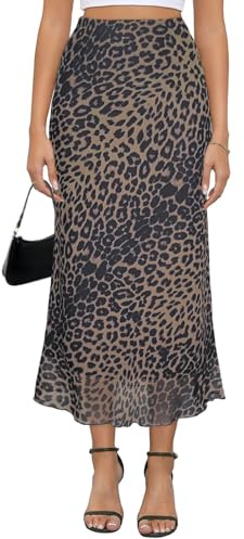 Damen Y2k Mesh Midi Rock Elastische Hohe Taille Blumendruck Bodycon Meerjungfrau Lange Röcke für Frauen, braun (Leopardenmuster), Klein