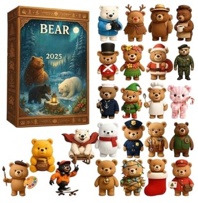 Bär Adventskalender 2025, Weihnachts Countdown Kalender Mit 24 Niedliches 2D Acryl Bär Deko 2025 Weihnachts Adventskalender Weihnachtsdekoration Für Wand Tür Tasche Rucksack Party Feiertag