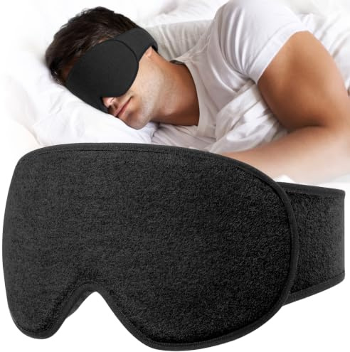 INNELO Schlafmaske für Herren Frauen, Bequem für Seitenschläfer, Schwarz | 3D Lichtblockierende Augenmaske, Druckfreies Design mit breitem Kopfband, Verstellbarer Klettverschluss