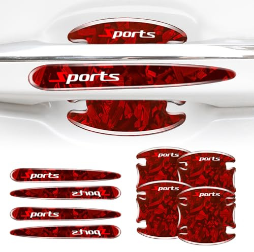 GCZCC 8PCS Car Door Handle Protector Carbon Fiber Sports Doors Bowl Sticker ABS Epoxy Resin Anti Scratch Protective Film Universal Vehicles Accessories-Red