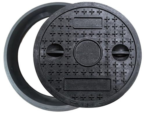 Runder Schachtdeckel 30cm mit Rahmen, PE-Schachtabdeckung, Rutschfester Zisternendeckel für Einfahrt, Beton und Hof