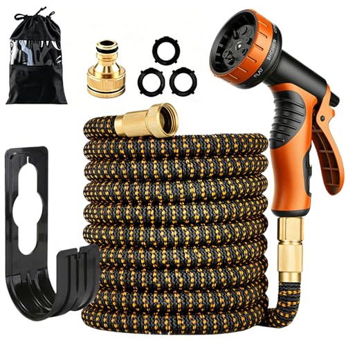 Expandable Garden Hose Pipe, 50ft/75ft Flexible Hosepipes for Garden with 10 Modes Spray Gun, Expanding Flexi Hose Pipe with 1/2 and 3/4 Connectors for Gardening, Cleaning and Washing(75FT/22.5M)