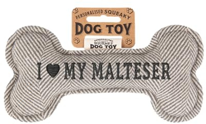 History & Heraldry Personalisiertes Quietschendes Hundespielzeug, Knochen Form, mit `Malteser' Aufschrift, Stoffspielzeug für Hunde